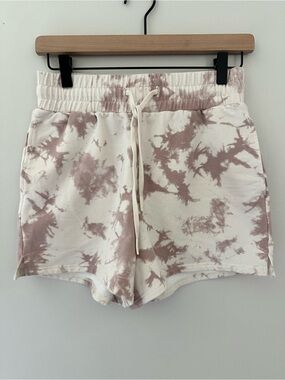 Varley Glade Drawstring Cotton Tie-Dye Athleisure Casual Shorts- Blush and White